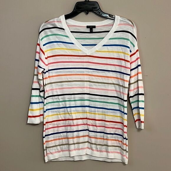 Talbots Striped V-Neck Knit Top - Size Petite Small - Picture 1 of 10